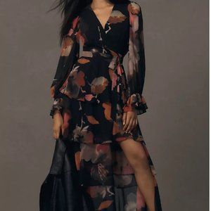 Anthropologie Hutch Long-Sleeve V-Neck Wrap Maxi Dress - Medium